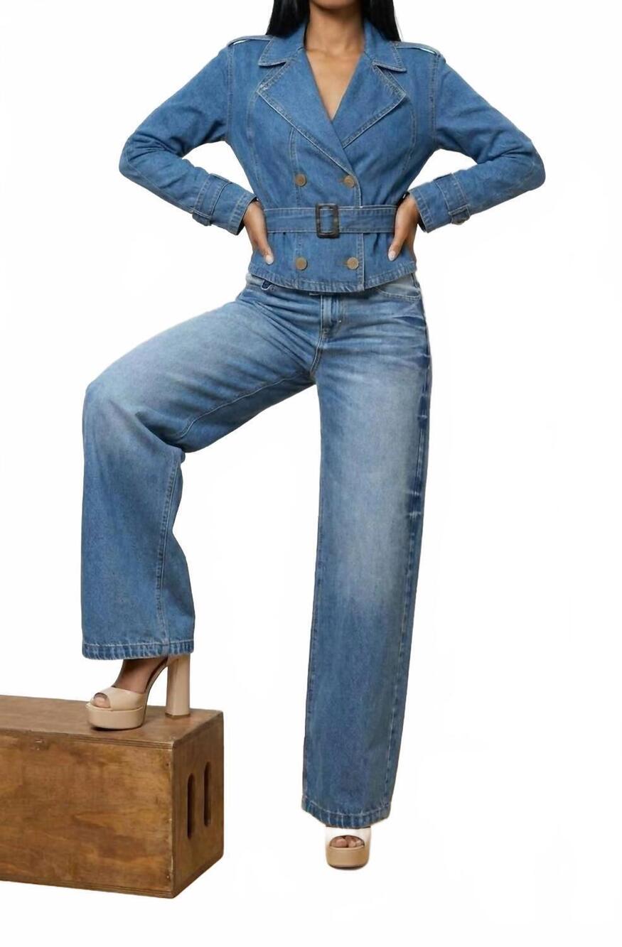 NEW VEVERET cropped double-breasted trench jacket in denim
